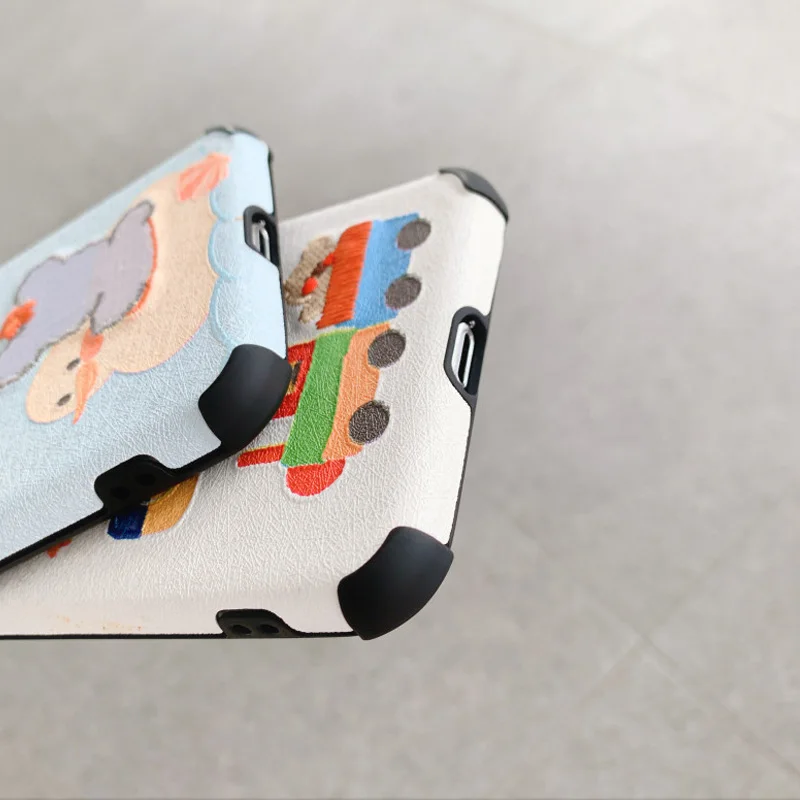 

Embroidery Cartoon Bear Phone Case for 11Pro X XR XS Max SE 2020 Cover Anti-fall Male and Female Couple Silicone Protective