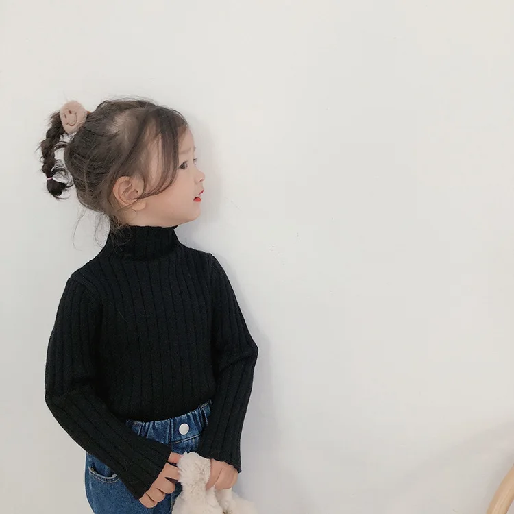 Детский Однотонный свитер с длинными рукавами и высоким воротником для