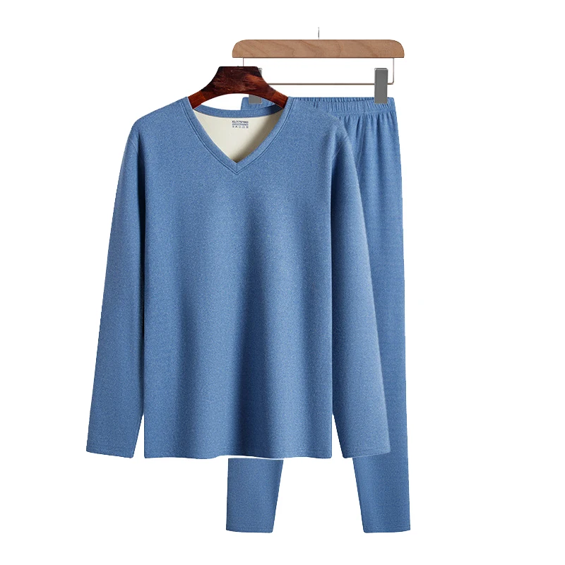 Men's Thermal Underwear Set Frosted Medium Thick Elastic German Velvet Autumn Clothes Autumn Pants Chicken Heart Collar