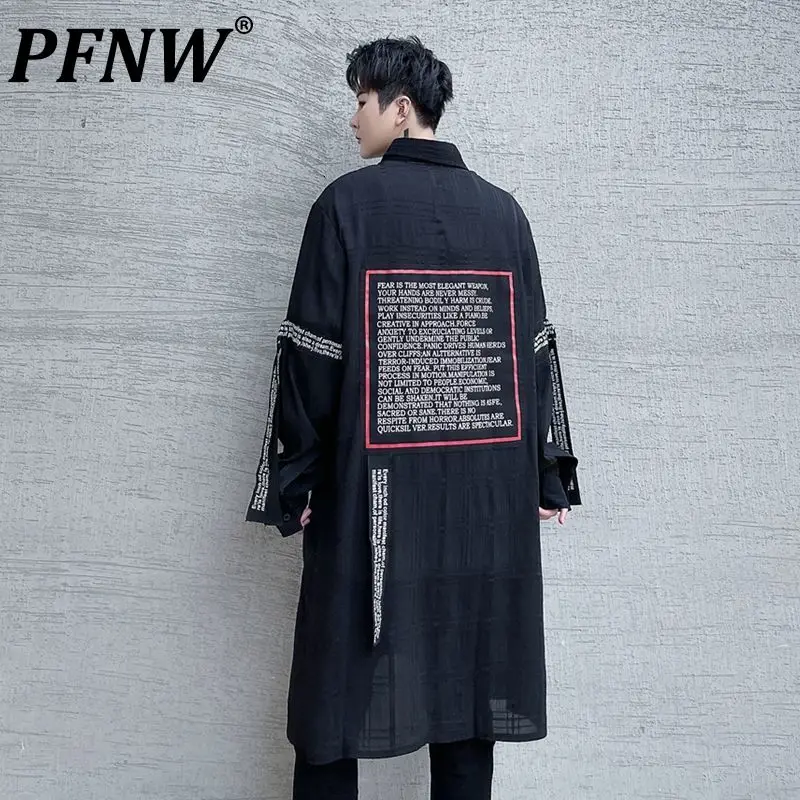 

Рубашка PFNW мужская с лентами и надписью, воздухопроницаемая блузка средней длины, тонкая красивая куртка в стиле хип-хоп, свободного покроя,...