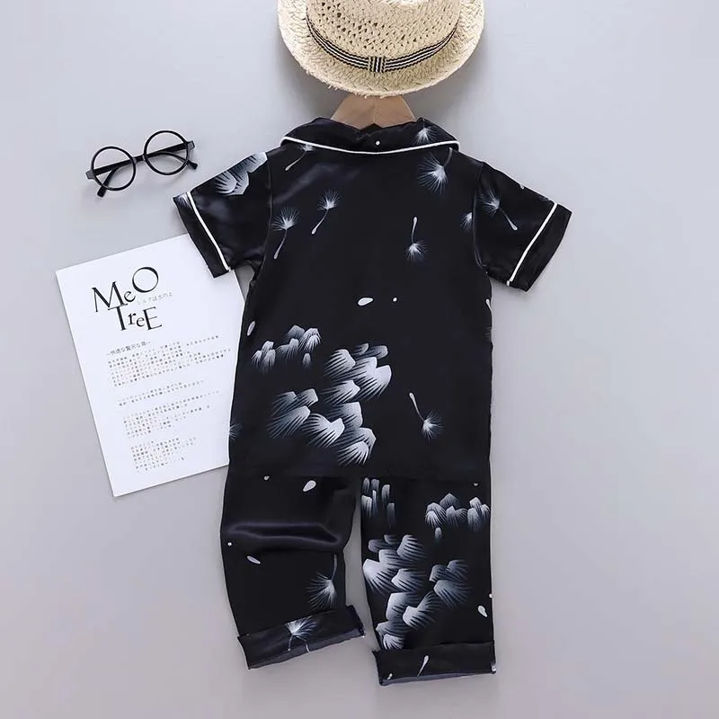 

Summer Baby Boys Girls Pajamas Set Children's Suit Kids Clothes Toddler Ice Silk Printing Short Tops+Pants Set Home Wear 2Pcs