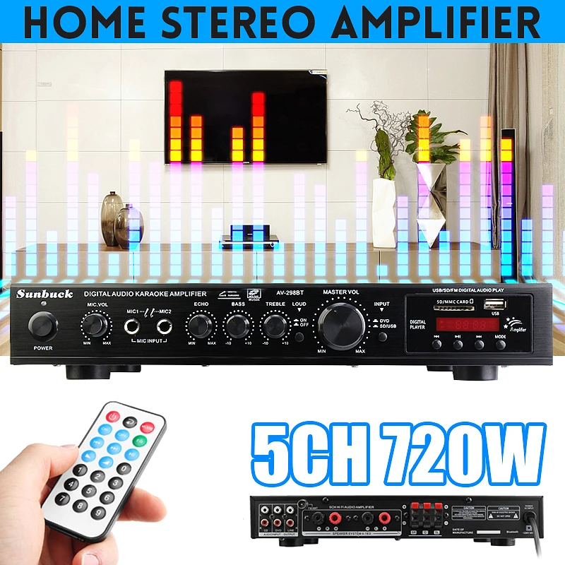 

720 Вт 5-канальный bluetooth Hi-Fi стерео усилитель светодиодный цифровой Караоке усилитель аудио домашний кинотеатр усилители