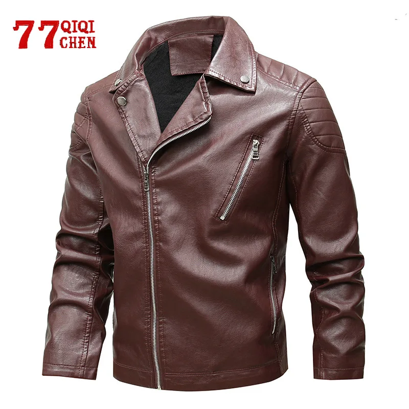 

Winter Leather Jacket Men Motorcylce Casual Slim Fleece Thicken Zipper PU Jacket Biker Fashion Warm Leather Men Plus Size 6XL