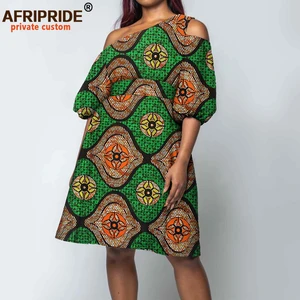 African Dresses for Women Diagonal Collar Plus Size Loose Dress with Belt Dashiki Outfits Ankara Print African Clothes A2125031