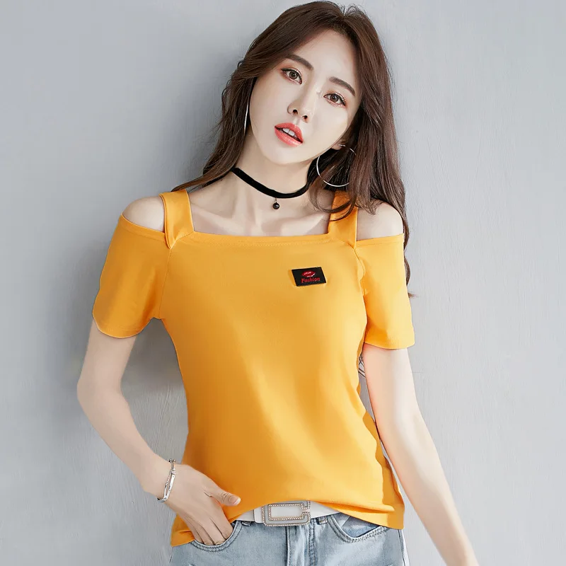 Shintimes топы с открытыми плечами для женщин летние футболки воротником-лодочкой