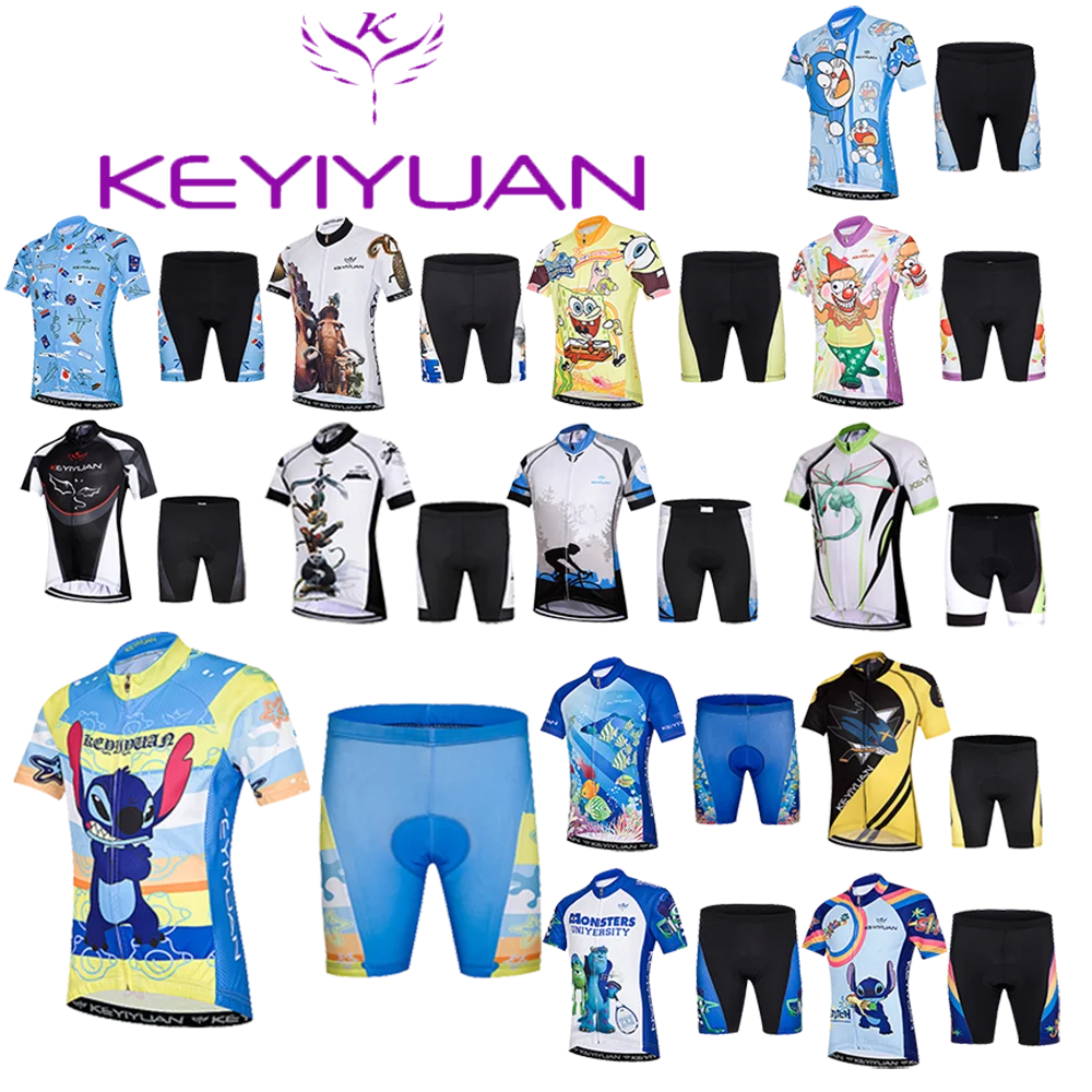 

Новинка 2021, Детский комплект из джерси KEYIYUAN для езды на велосипеде, летняя одежда для езды на велосипеде с коротким рукавом для мальчиков и д...