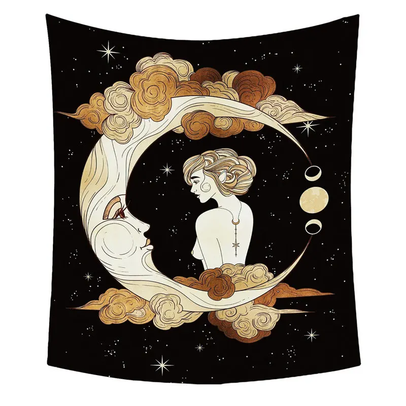 

Psychedelic Moon Starry Tapestry Girl Wall Hanging Room Sky Carpet Dorm Tapestries Art Home Decoration Accessories 95 x 73cm