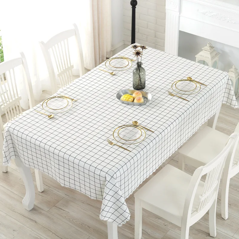 

Plastic PVC Rectangular Grid Printed Tablecloth Waterproof Oil Proof Kitchen Dining Table Cloth Cover Mat Oilcloth Antifouling
