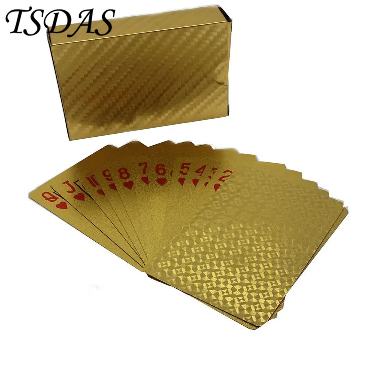

Golden Foil Plated Normal Playing Cards Poker 52 Cards 2 Jokers Special Unusual Birthday Gift Poker With Black Wooden Box