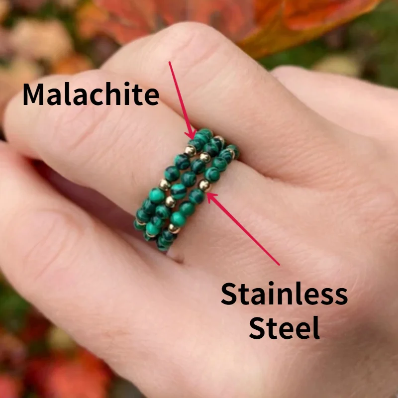 Женское кольцо из натурального малахита эластичное нержавеющей стали в богемном