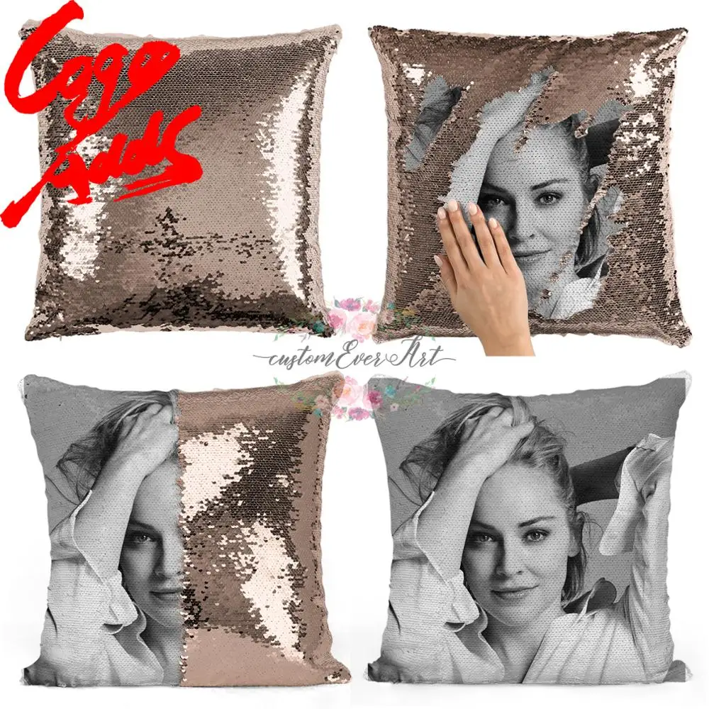 Подушка с блестками Sharon Stone | Наволочка Двухцветная подушка Подарок для нее Него
