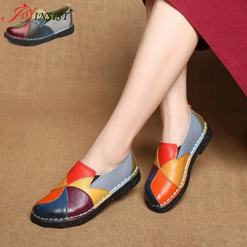 

National Wind of 2022 Autumn Big Yards for Women's Shoes Leather Spell Color Flat Shoes With Soft Bottom Shoes