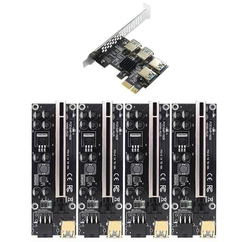 

Pcie Card Riser 1 to 4 USB 3.0 Adapter Card Multiplier Hub Pci Express Riser VER009S PLUS Pcie Riser X1 to X16