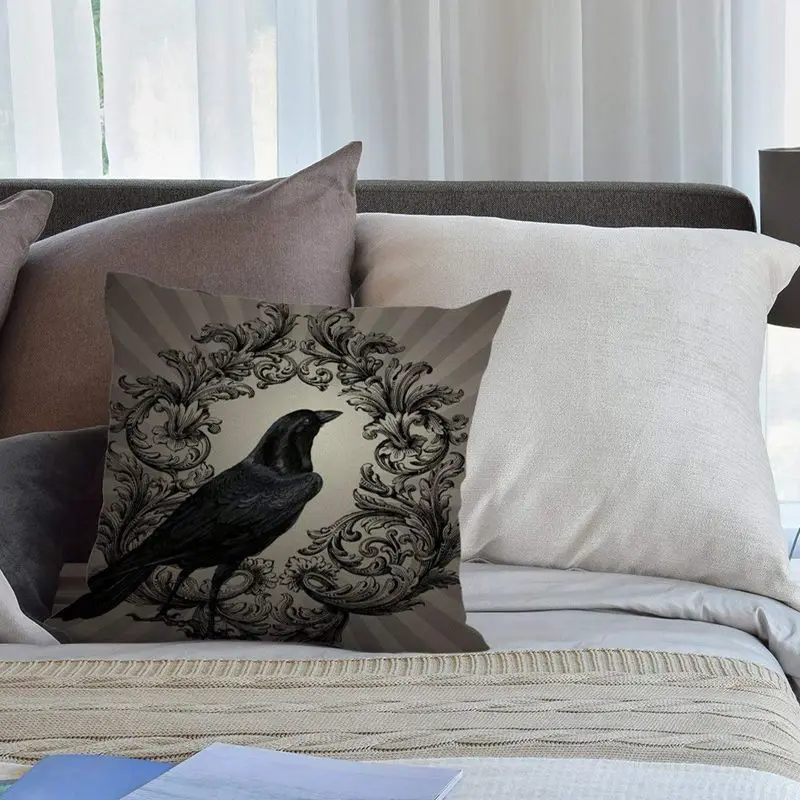 Винтажная льняная квадратная наволочка для мужчин и женщин с черным цветком