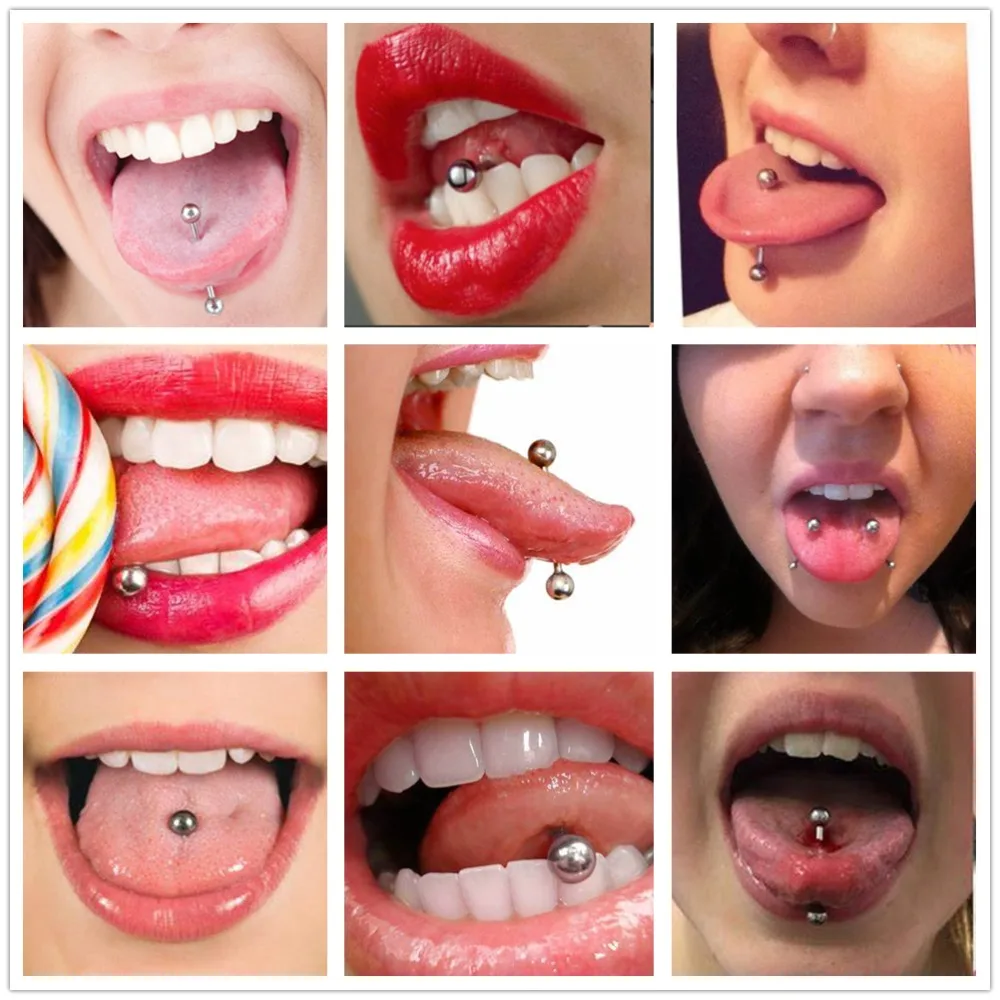 7pcs 14g хирургические Сталь Титан анодированный язык прямой штангой из нержавеющей