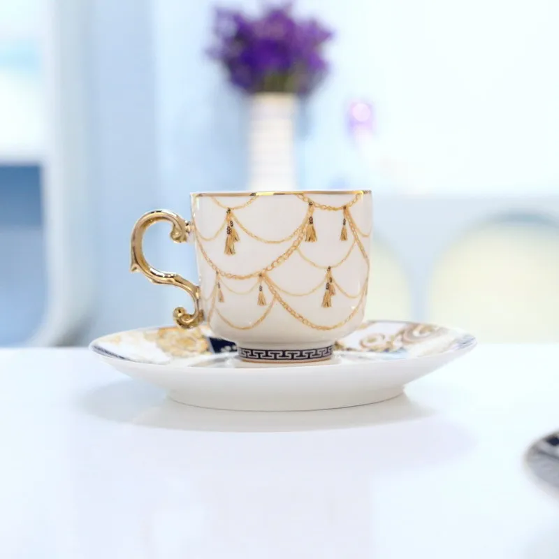 

Light Luxury Style Small Luxury Turkish Coffee Cup 6-Piece Ceramic Coffee Cups and Saucers Set Concentrated Small Number Mini