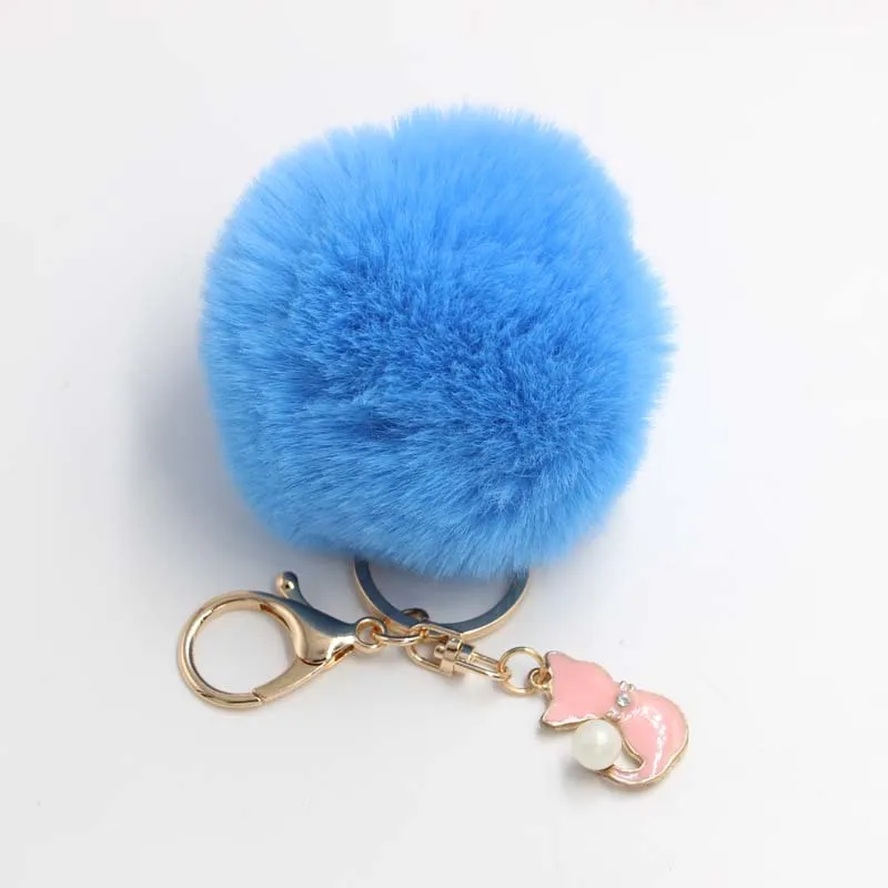 Милый брелок с розовым котом из меха шариком искусственного пушистый помпоном
