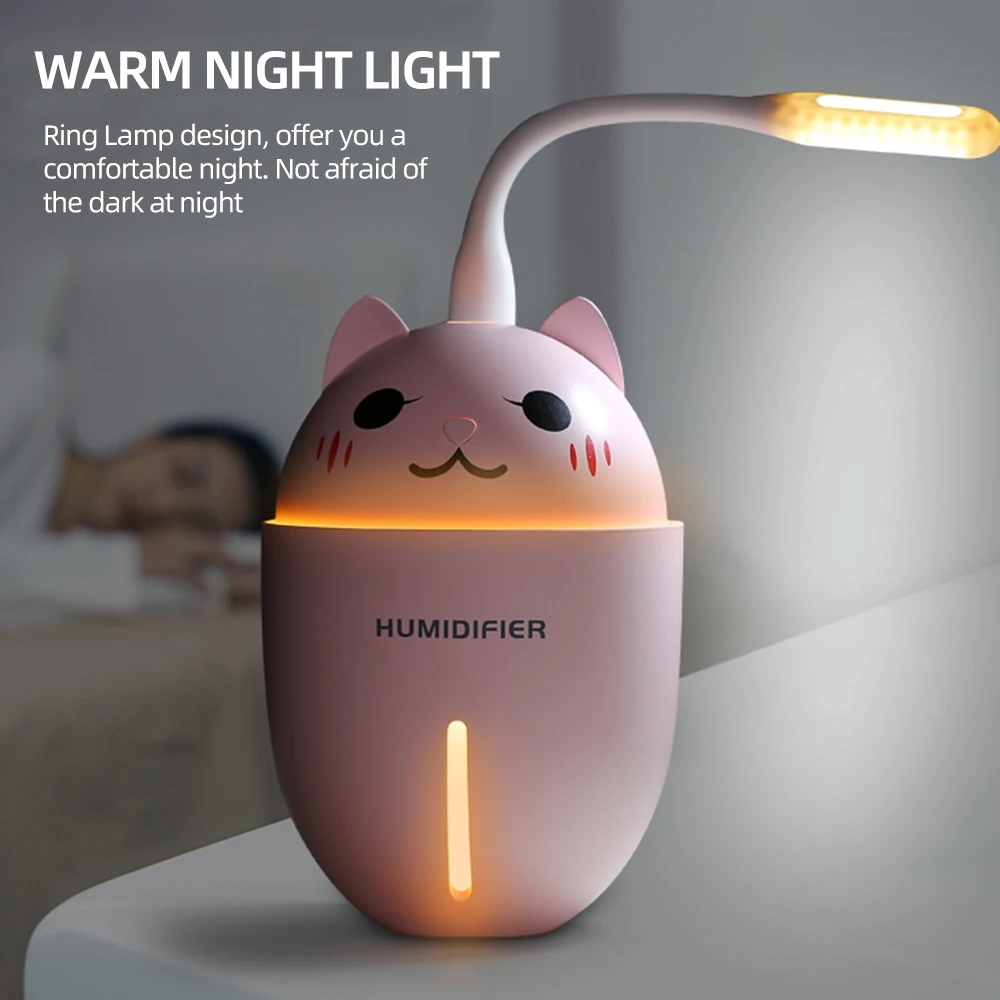저렴한 3 In 1 320ML USB 공기 가습기 초음파 쿨-안개 사랑스러운 애완 동물 미니 가습기 LED 빛 미니 USB 팬