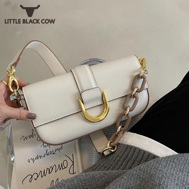 

2022 Women Armpit Bag Solid Color Soft Split Leather Flap Shoulder Handbag Casual Ladies Chain Single Crossbody Bags