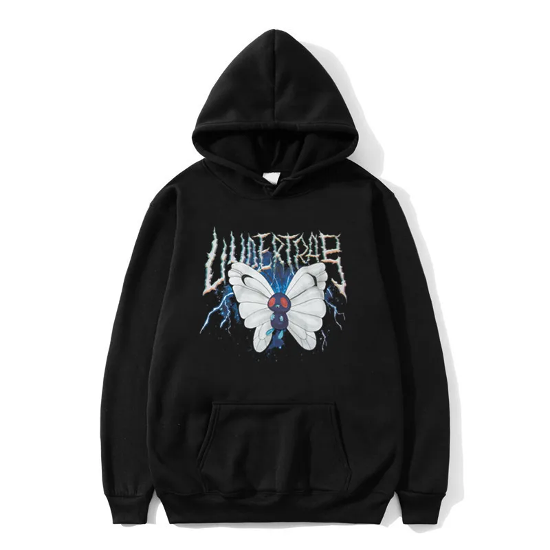 

Толстовка с капюшоном для мужчин и женщин, Свитшот в стиле хип-хоп, молния, Бабочка, уличная одежда, винтажный черный пуловер с потертостями в стиле ретро