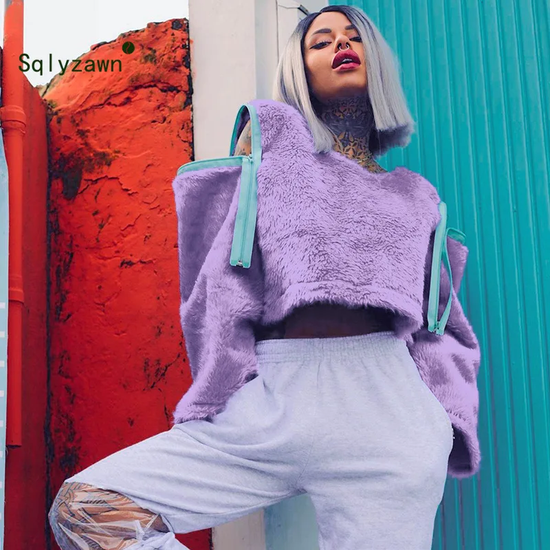 Свитшот на молнии с имитацией кроличьего меха в стиле пэчворк Пушистый Плюшевый