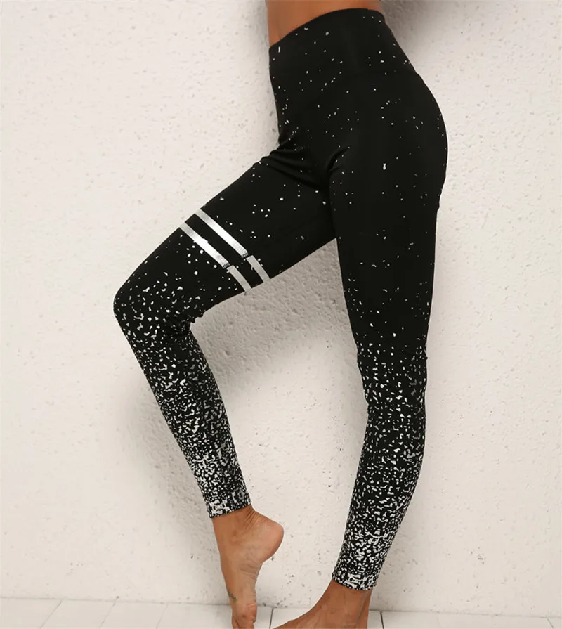 Black And Silver Печать Йога Леггинсы брюки для йоги спортивные Леггинсы эластичные Фитнес легинсы спортивные Для женщин брюки для фитнес-зала Для женщин - Цвет: Black And Silver