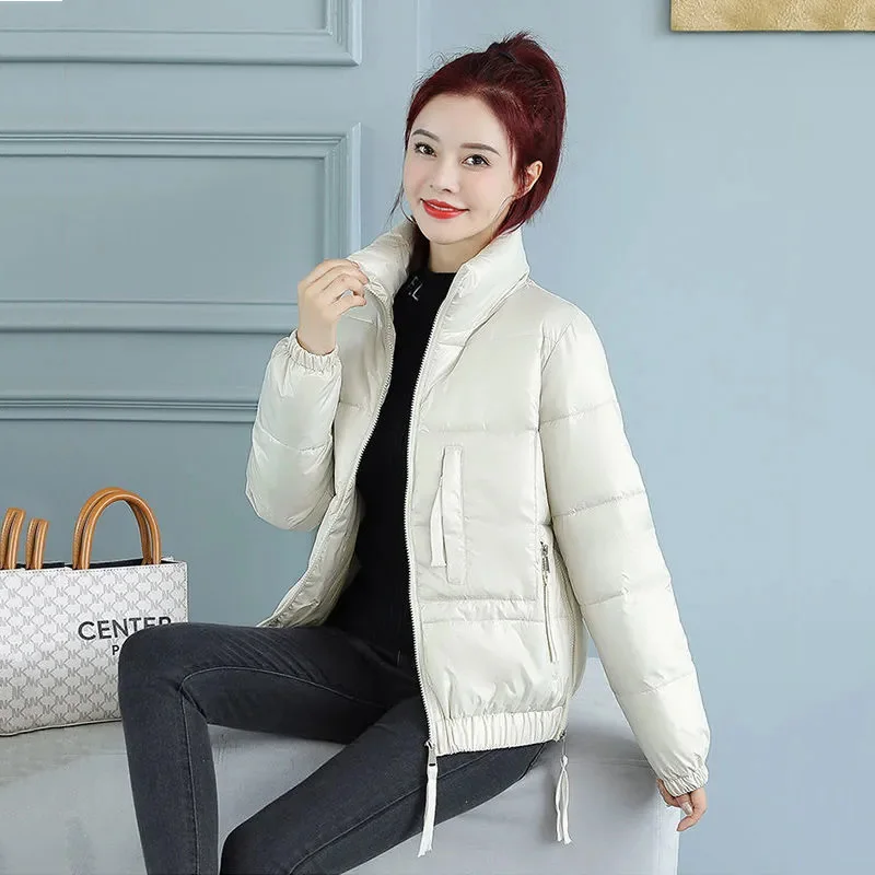 

Winter Short Cotton Padded Coat Women Elegant Solid Color Puffer Jacket Korean Fashion Zipper Parka Casual Slim Windbreaker
