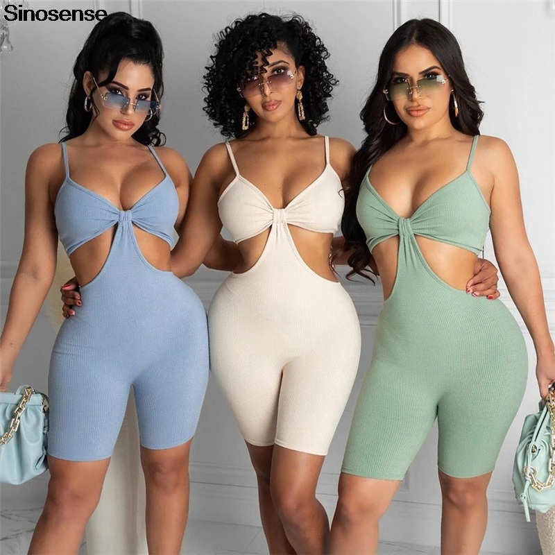 

Пикантный облегающий ребристый вязаный короткий комбинезон, женская одежда для тренировок и активного отдыха с вырезами, комбинезоны, цель...