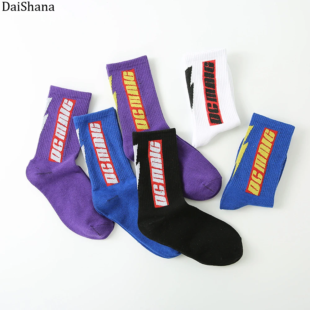 

DaiShana New Fashion Harajuku Men's Socks Long Crew Cotton hip hop Cool Funny Skate Socks Personality lightning Casual Men Socks