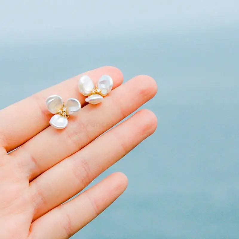 

women needle earrings Fashion Jewelry Handmade Clover Natural Baroque Pearl Zirconia Stud Earrings Party Accessories 925 silver