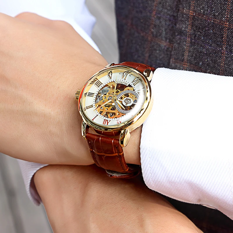 ORKINA Мужские механические часы со светящимися стрелками Модные прозрачные