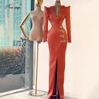 Женское винтажное вечернее платье с бисером, оранжевое платье для выпускного вечера из Дубая, вечернее платье Среднего Востока в стиле Саудовской Аравии, Длинные платья знаменитостей