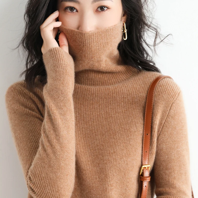 

wool Sweater Women Turtleneck Fashion Knitted Sweater Pullover Ladies Autumn And Winter Cashmere Sweaters 2021
