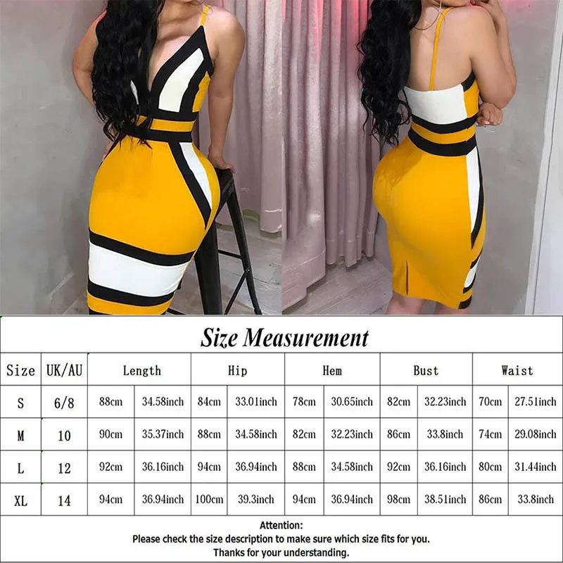 

Summer Fashion Women Sexy Spaghetti Strap Backless Dress Bodycon Sleeveless Deep V-Neck Contrast Color Package Hip Dress