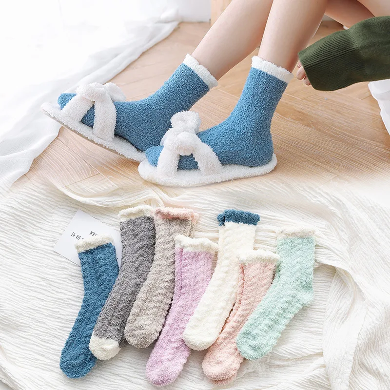 

Women Winter Coral Fleece Medium Tube Socks Thickening Thermal Comfortable Fluffy Home Floor Sleep Boots Warmth Cashmere Sox