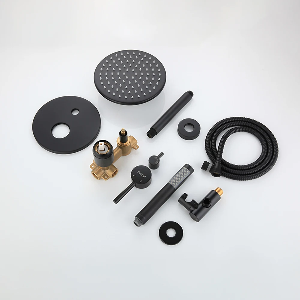 Современный латунный матовый черный душевой набор для ванной комнаты настенный