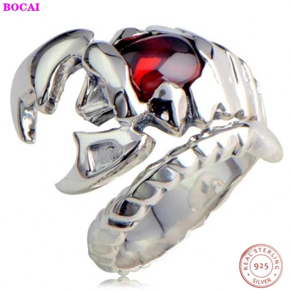 

S925 Sterling Silver Men's Ring Jewelry Thai Silver Inlaid Garnet Aggressive Personality Scorpion King Scorpio Opening Rings