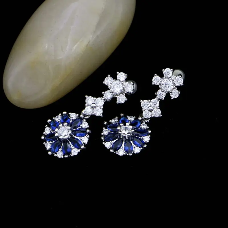 Модные длинные серьги из стерлингового серебра 925 пробы с голубым камнем и белым