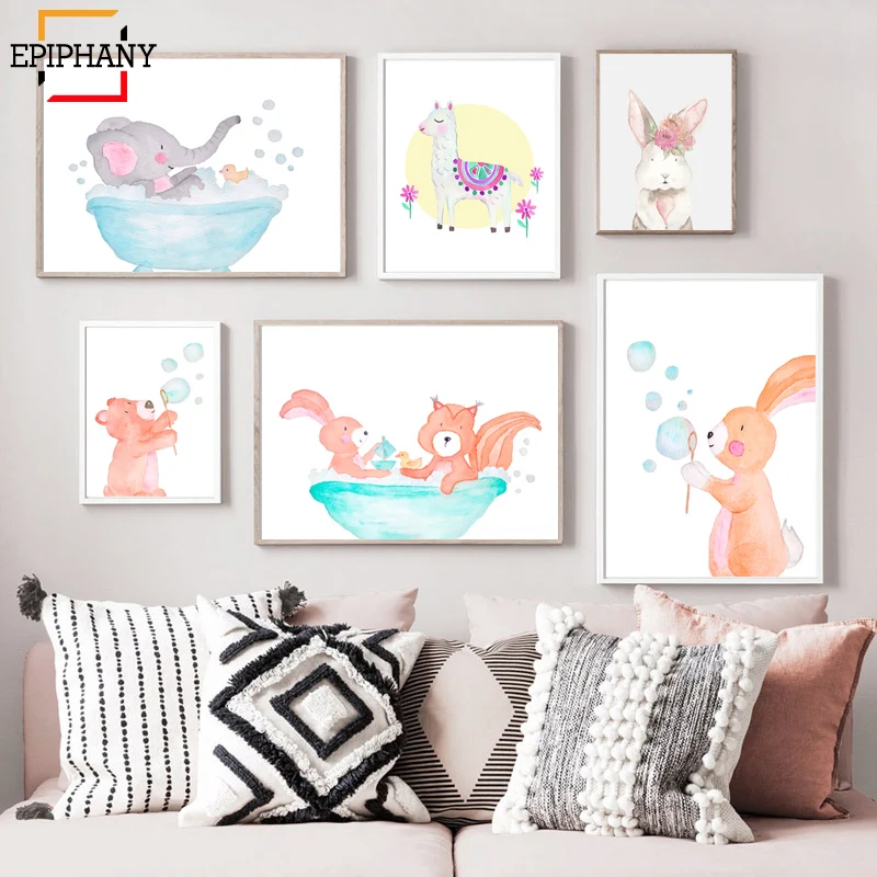 Настенная картина Слон в ванне для детской комнаты постер на холсте с