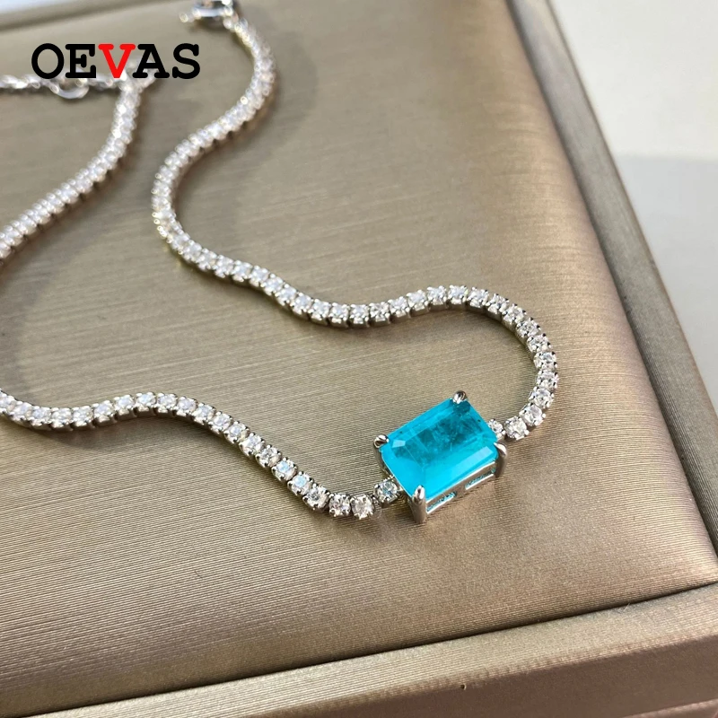 

Женский браслет OEVAS, из серебра 100% пробы, с турмалином, со сверкающими бриллиантами, из высокоуглеродистого серебра 925 пробы
