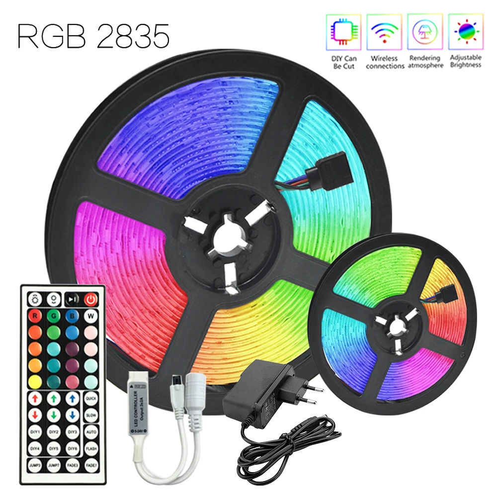 

LED Strip Lights Infrared Remote Control 12V RGB 2835 TV Desk Iuces Tape Ribbon Diode EU Plug 10M Flexible Lamp DIY Decoration