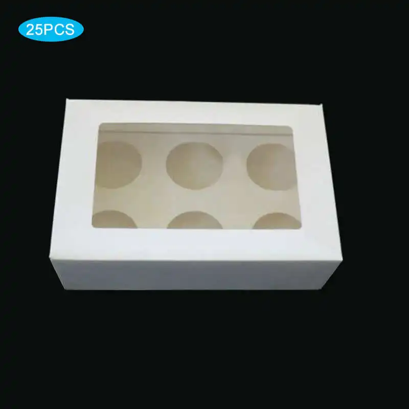 

Pastry Bag 25Pcs Cupcake Box Range 6 hole Window Face Wedding Birthday Party Christmas Gift Cream Cakes