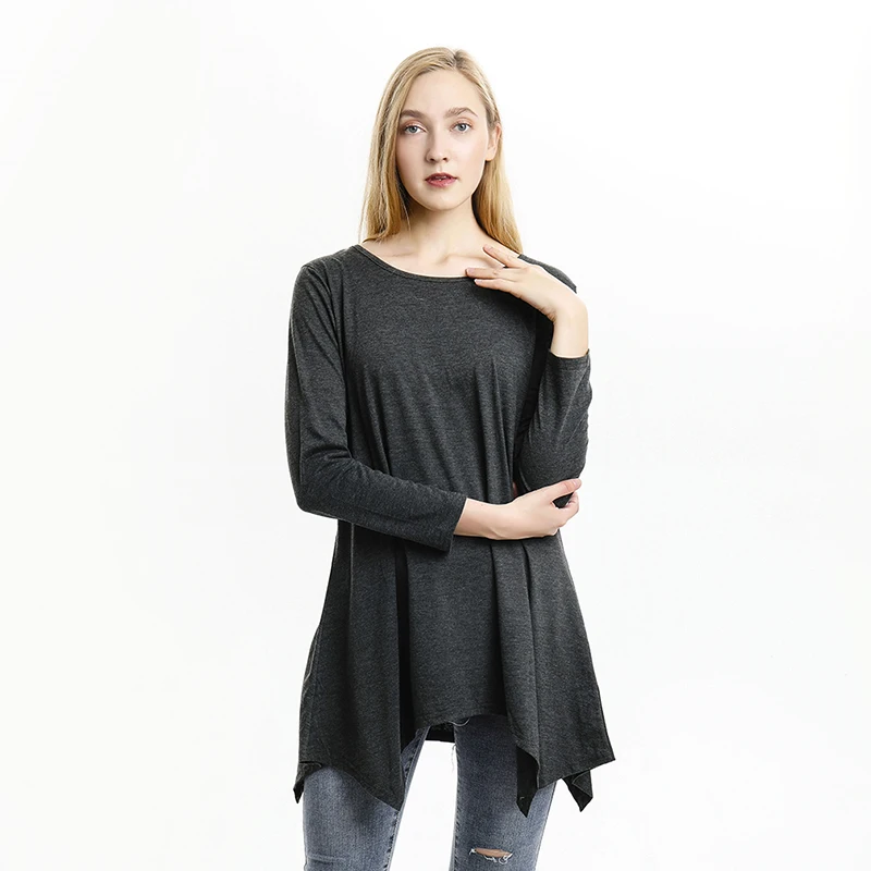 Осенний женский однотонный пуловер с длинным рукавом и круглым вырезом женская