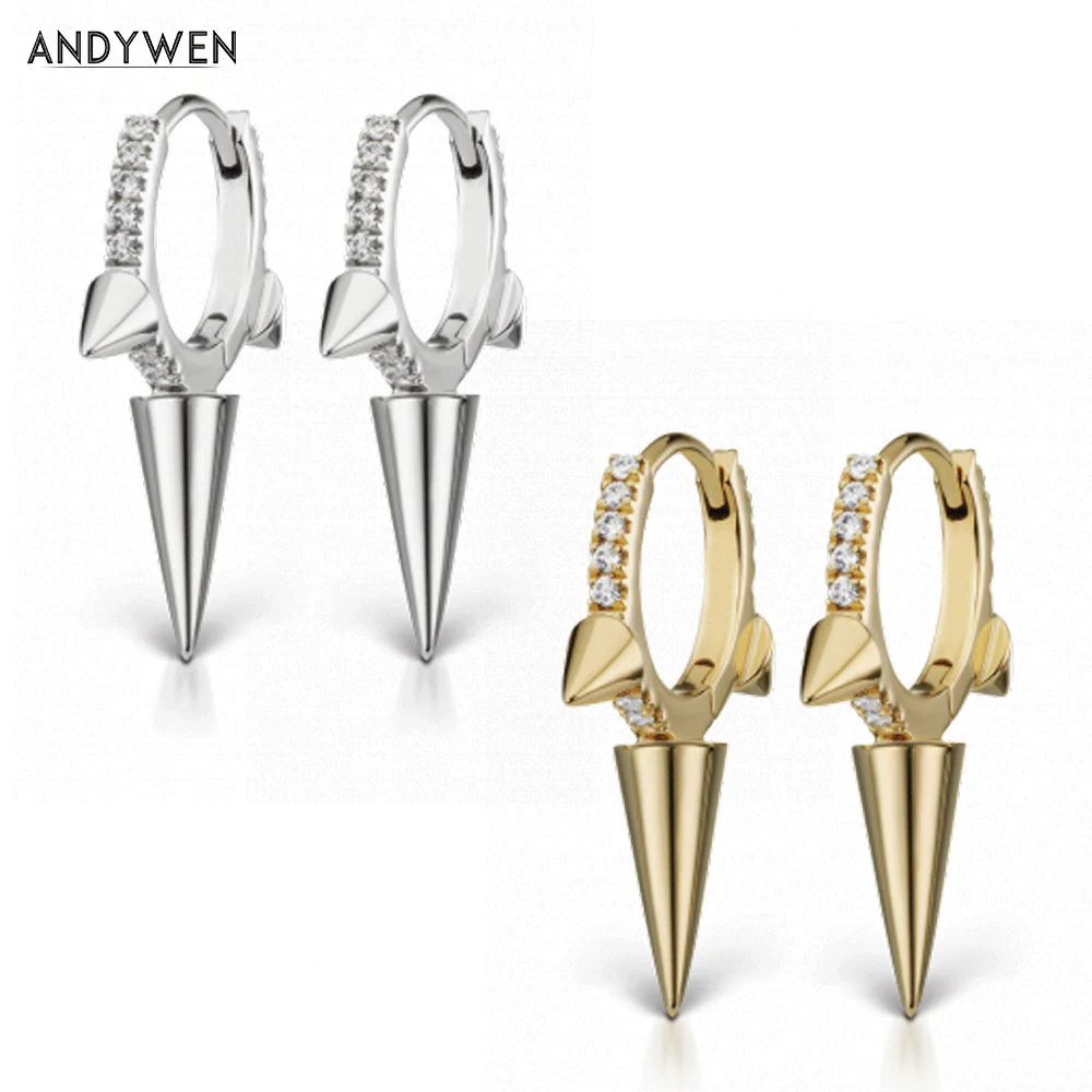 ANDYWEN 925 пробы Серебряные 8 мм тройные длинные шипы вечность мерцание кристалл CZ