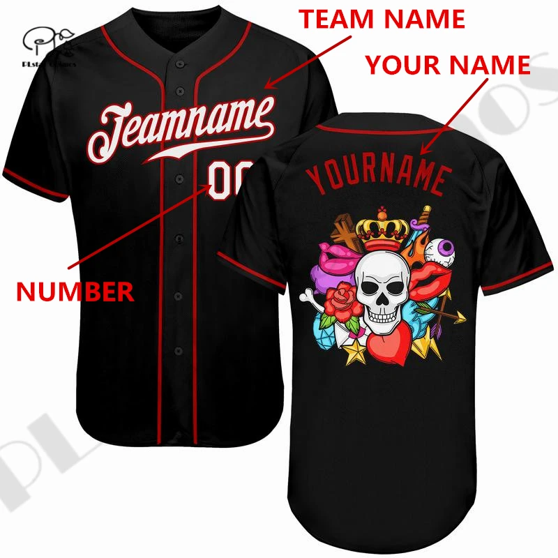 PLstar Cosmos Newest 3Dprinted Baseball Jersey Skull Team Custom Name Number Casual Unique Unisex Funny Sport Streewear Style-1