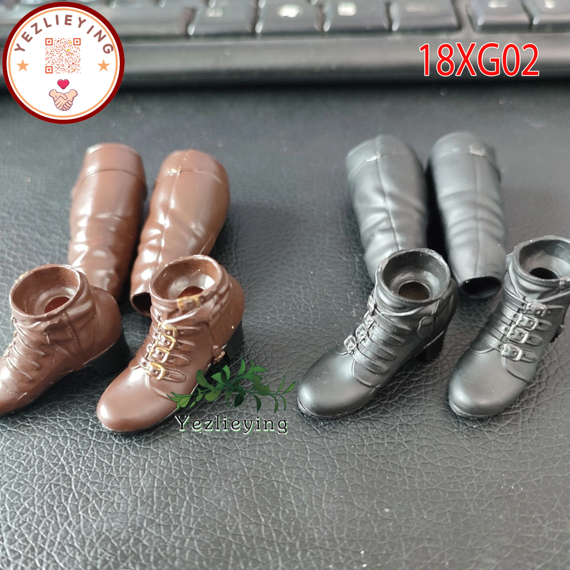 

1/6 Female Woman Shoes Leather Combat Dual Use Long/Short Boots Shoes Solid feet inside model toy for 12'' girl action figure