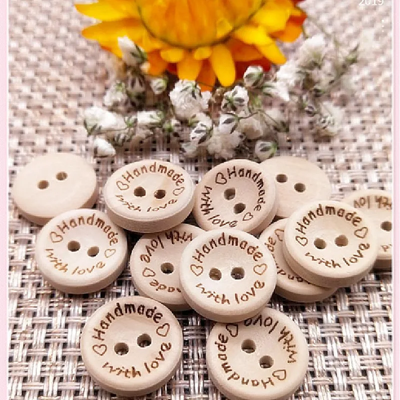 

New15mm/20mm/25mm Natural Color Wooden Buttons Handmade Letter Love Scrapbooking for Wedding Decor Sewing Accessories
