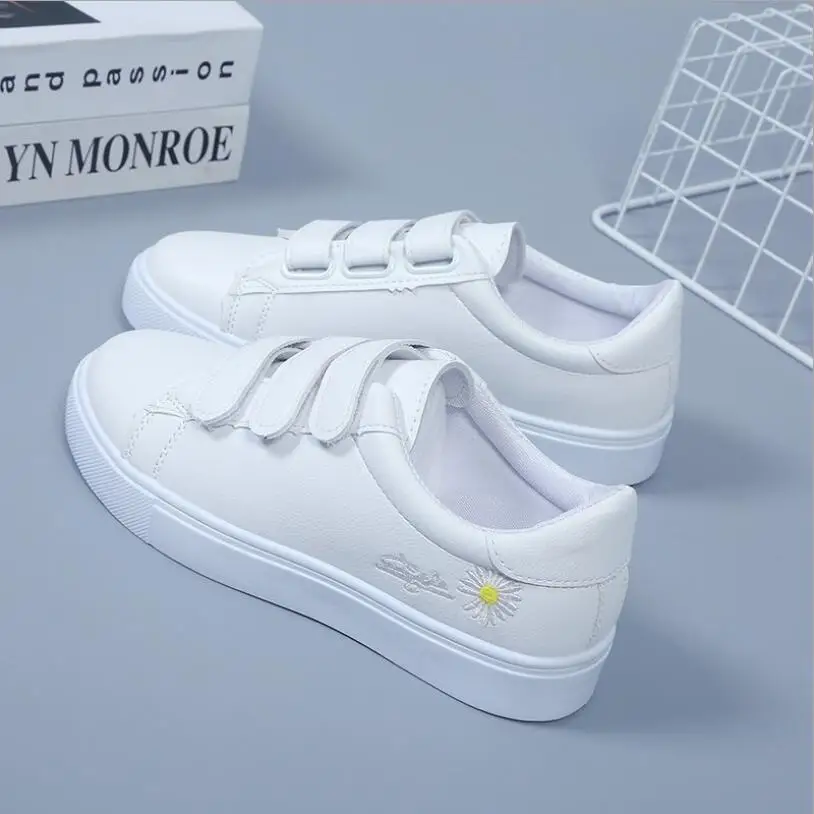 

Кроссовки женские из ПУ кожи, Вулканизированная подошва, Классическая однотонная повседневная обувь, белые, весна