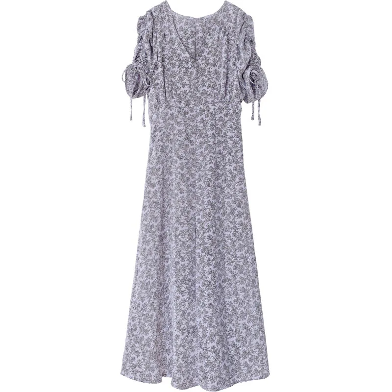 

Mujer Vestidos V Neck Slim Waist Print Trumpet Dress 2021 Spring Summer Japan Style Women Dresses Sweet Puff Short Sleeve