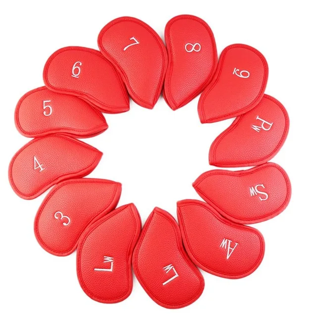 12pcs red NRC железные головные уборы для гольфа, изысканные полиуретановые толстые чехлы из искусственной кожи для клюшек для гольфа, железные головные уборы, аксессуары - Цвет: 12pcs red